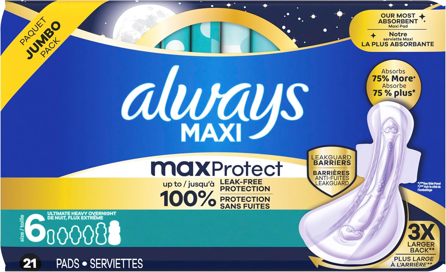 always maxi overnight feminine pads with wings for women always maxi overnight feminine pads with wings for women